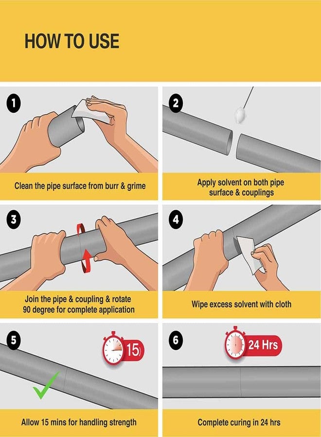 Pidilite M Seal CPVC Solvent Cement Ultra Strong for CPVC and UPVC Pipes and Fittings (200 ml, Tin Can, Yellow) with Brush Inside - Image 4